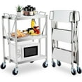 thumbnail image 1 of Chariot Utilitaire Pliant en Acier Inoxydable Robuste - Chariot de Service à 3 Niveaux avec Roues Verrouillables pour Restaurant et Garage, 1 of 6