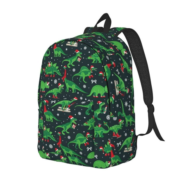 Vsdgher Dino Christmas Party Print Canvas Backpack Travel Rucksack Unisex Knapsack 15.7/17.7Inch Laptop Backpack for Work,College-Medium