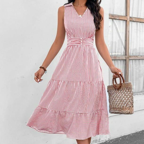 white christmas dresses White Stripe Ribbed Maxi Dress - Casual Dresses main image 0