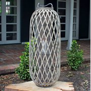 Tall Grey Willow Lantern With Glass - Large