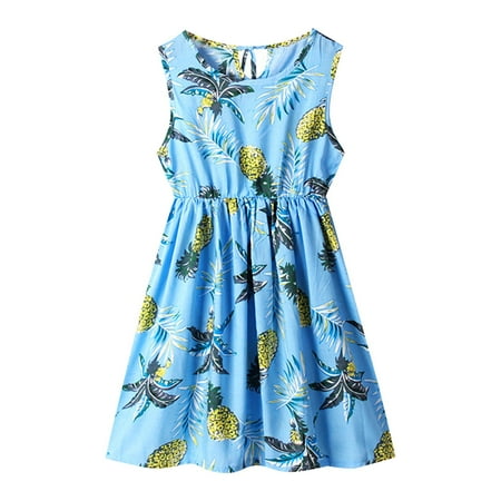 

Girls Fashion Dresses Summer Fruit And Floral Print Sleeveless Casual A Line Beach Sun Dresses For Girls 3 To 9 Years