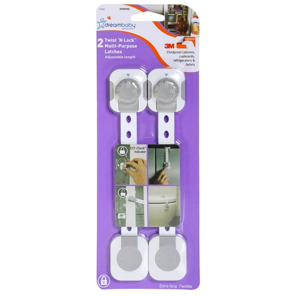 Pestillo multiuso Dreambaby Twist 'N Lock de plástico gris/blanco, paquete de 2
