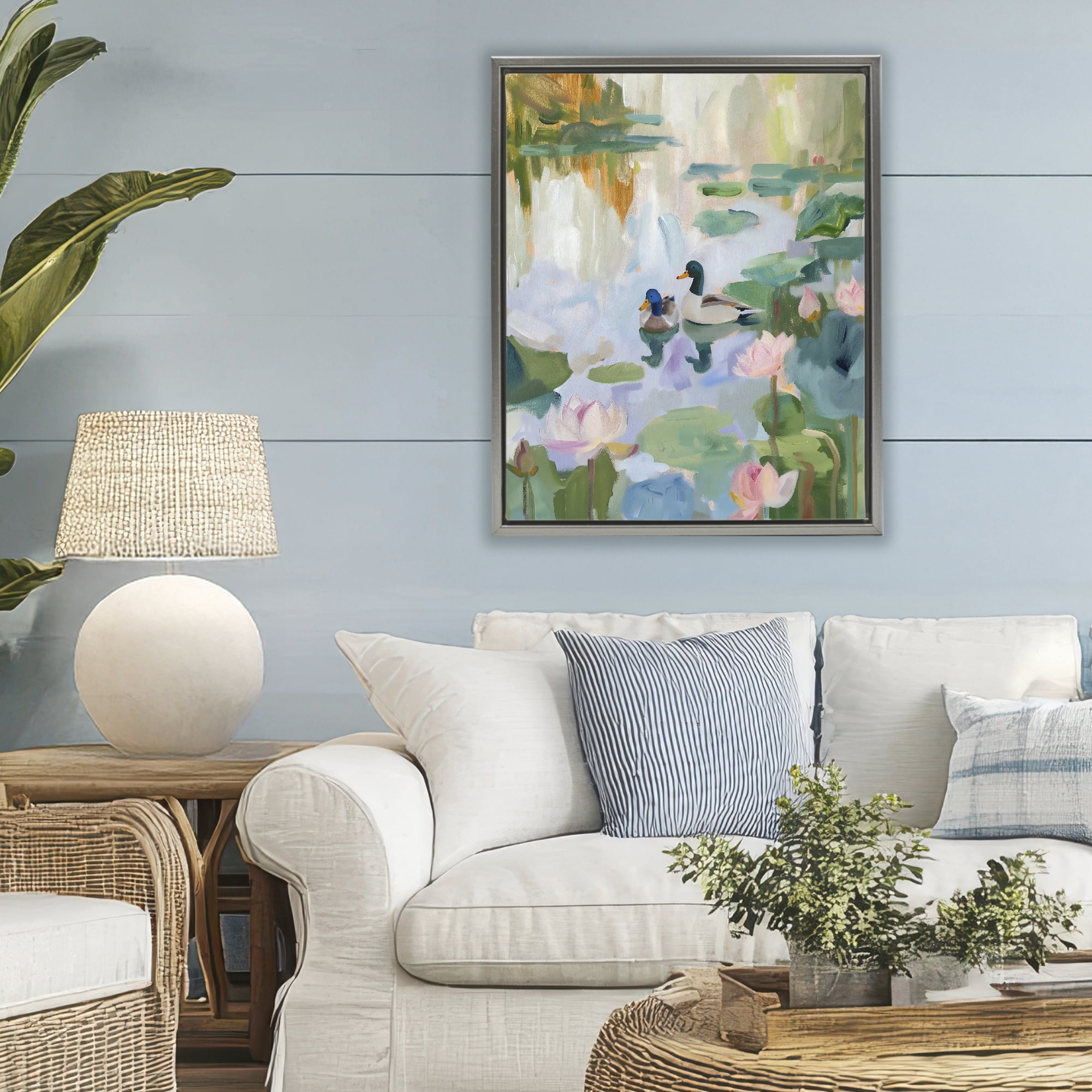 Stupell Industries Duck Pond During Tranquil Morning Gray Framed Floater Canvas Wall Art, design by The Prints Vibe