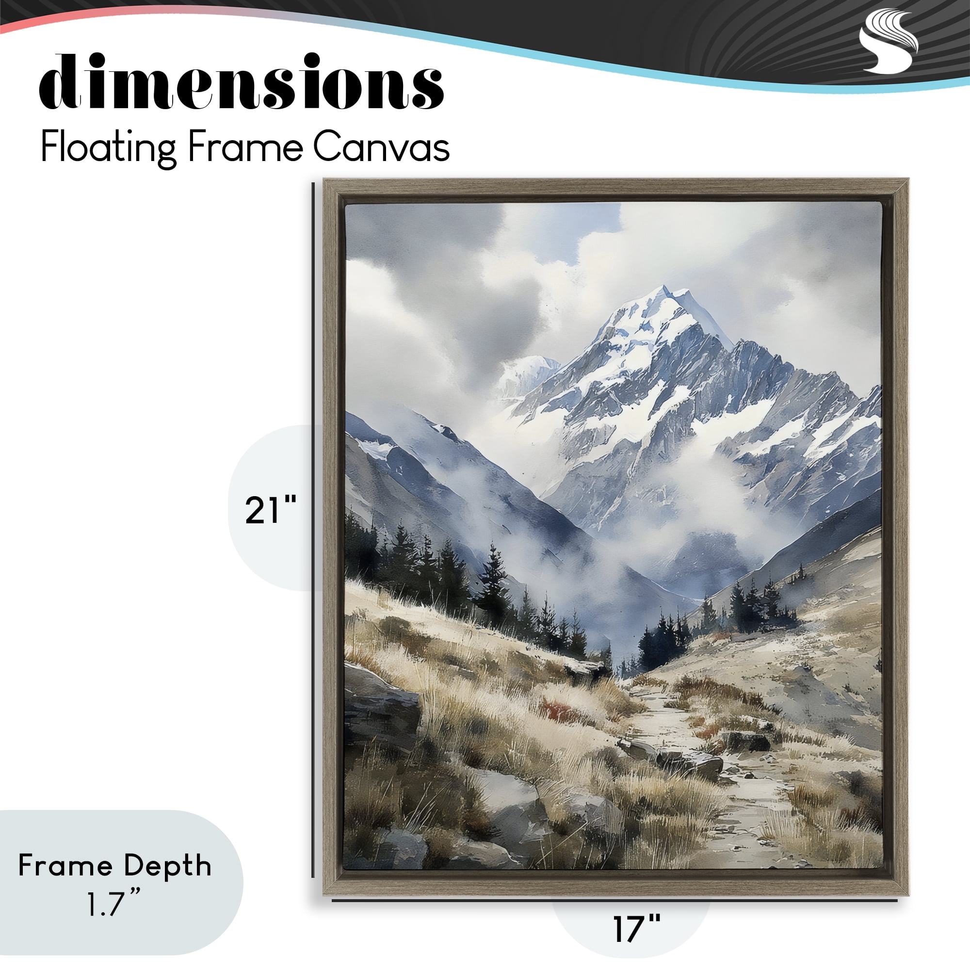 Stupell Industries Snow Caps Mountain Peaks Brown Framed Floater Canvas Wall Art, design by Franklyn Gregory