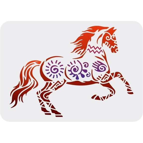 Horse Stencil for Painting 11.7x8.3 inch Reusable Galloping Horse Painting Stencil Traditional Indian Graffiti Pattern Horse Template DIY Craft Stencil for Painting on Wall Wood