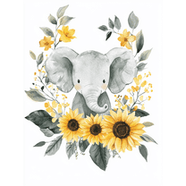 Cute Elephant Sunflower Floral Canvas Wall Art, Perfect for Living Room, Bedroom, Nursery, Bathroom, and Office Decor
