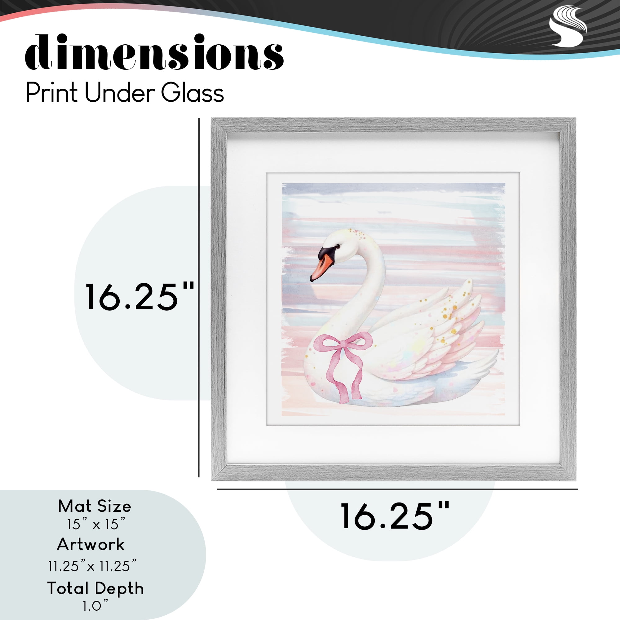 Pastel Swan with Ribbon Gray Framed Print Under Glass, design by Kim Allen