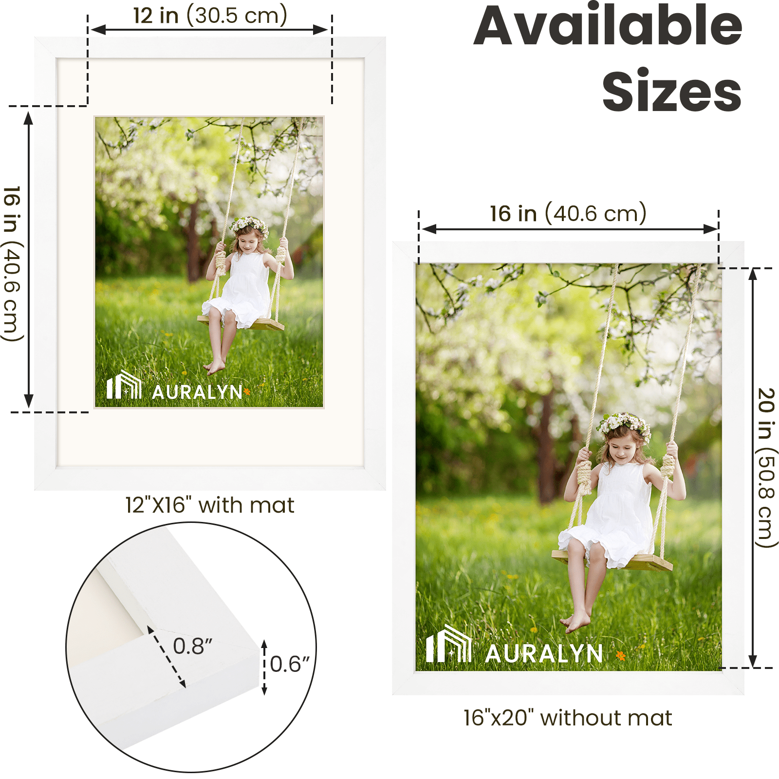 AURALYN 16x20 Picture Frames Set of 3, Fits 12x16 with Mat – Safe for Fingers, Includes Hanging Kit – Gallery Wall Frames, White