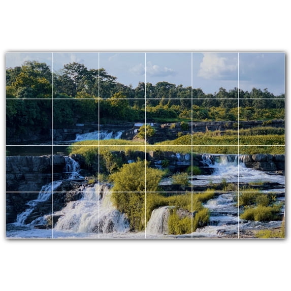 Picture-Tiles.com: Waterfalls Ceramic Tile Wall Mural WAL501096-64S. 25.5"W x 17"H using (24) 4.25" x 4.25" Ceramic Tiles-Satin Finish