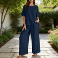thumbnail image 6 of Jsaierl Cotton Linen Sets for Women 2 Piece Outfits Summer Loose 3/4 Sleeve Oversized Top and Wide Leg Pants Sets Loungewear, 6 of 8