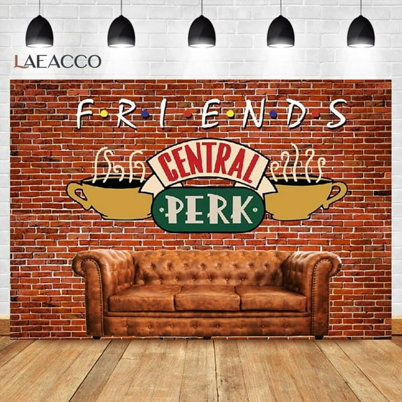 Friends Central Coffee Bar Backdrop Red Brick Wall Brown Sofa Friends Theme Birthday Party Photography Background Studio Props