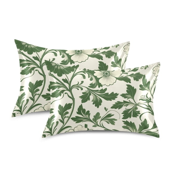 Yayeee Pillowcase Standard Size Set of 2 Satin Wrinkle Resistant Pillow Case, Green Floral