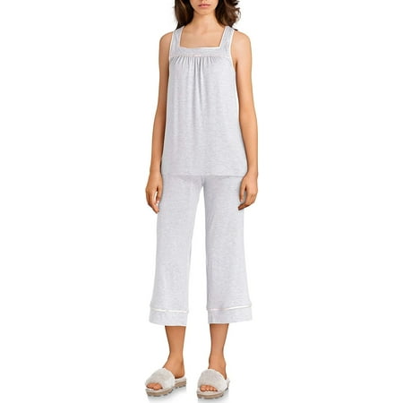 Kate Spade New York Solid Jersey Capri Pajama Set, Small Grey Heather