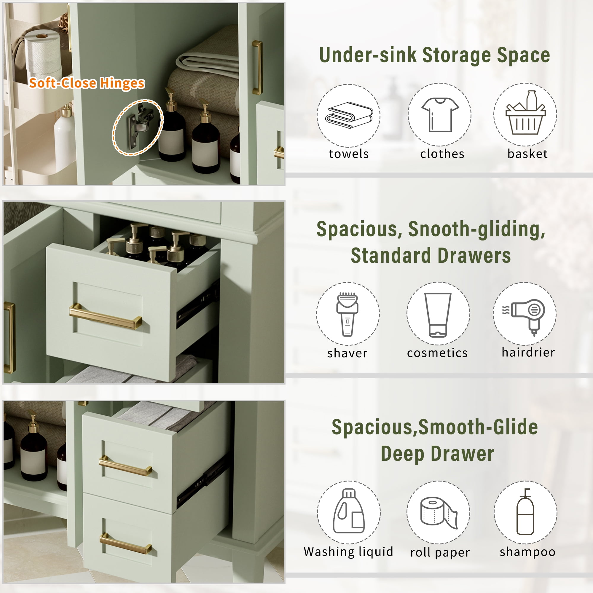 Harper & Bright Designs 30" Green Bathroom Vanity with Sink, Bathroom Storage Cabinet with Soft-Close Doors and Drawers for Small Space