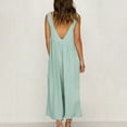 thumbnail image 4 of Wycnly Jumpsuits for Women Dressy Casual Loose Straight Pleated Wide Leg Long Jumpsuits with Pocket Summer Round Neck Sleeveless Solid Maxi Trendy Rompers Light Blue s, 4 of 7