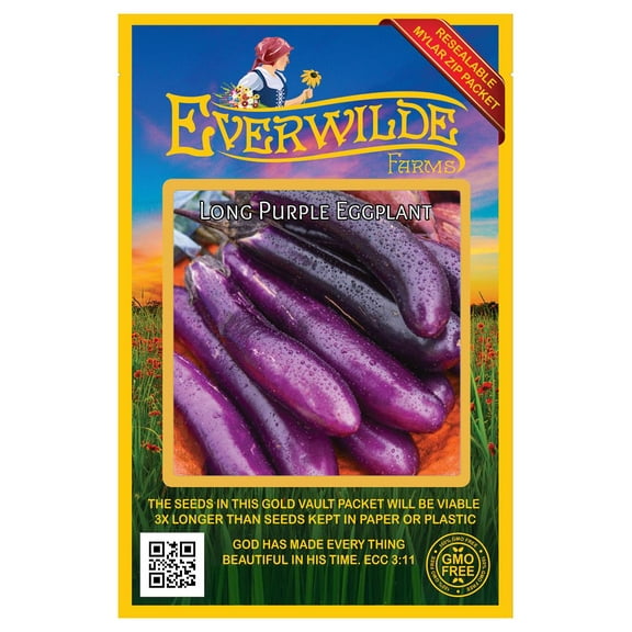 Everwilde Farms - 250 Long Purple Eggplant Seeds - Gold Vault Jumbo Bulk Seed Packet