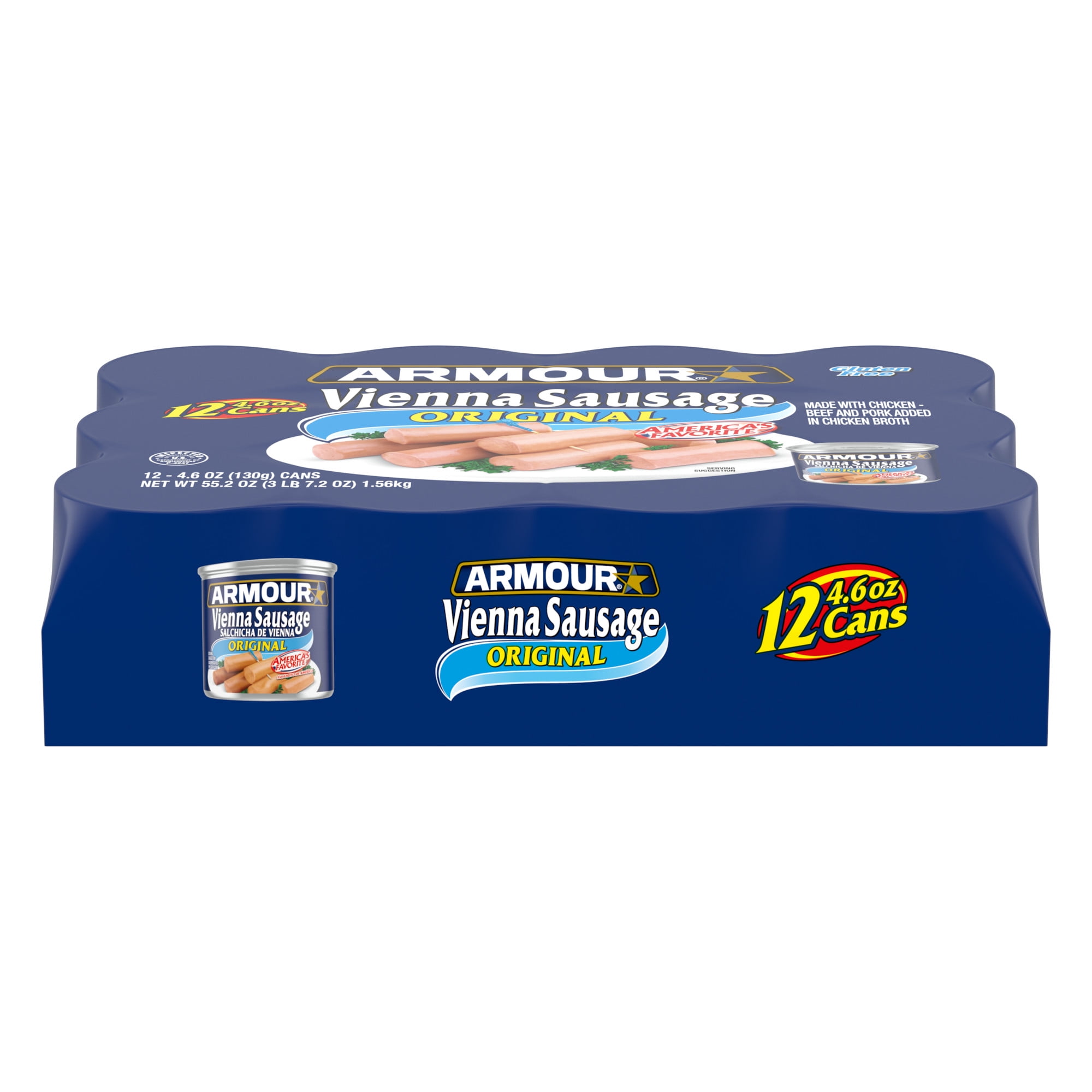 (3 pack) Armour Original Vienna Sausage, Original, 12g Protein Per Serving,  4.6 oz Can (Pack of 12)