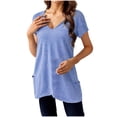 thumbnail image 2 of ClodeEU Womens V Neck Short Sleeve,Casual Loose T Shirt ,Sundress Beach with Pockets Blue,Womens Plus XL, 2 of 8