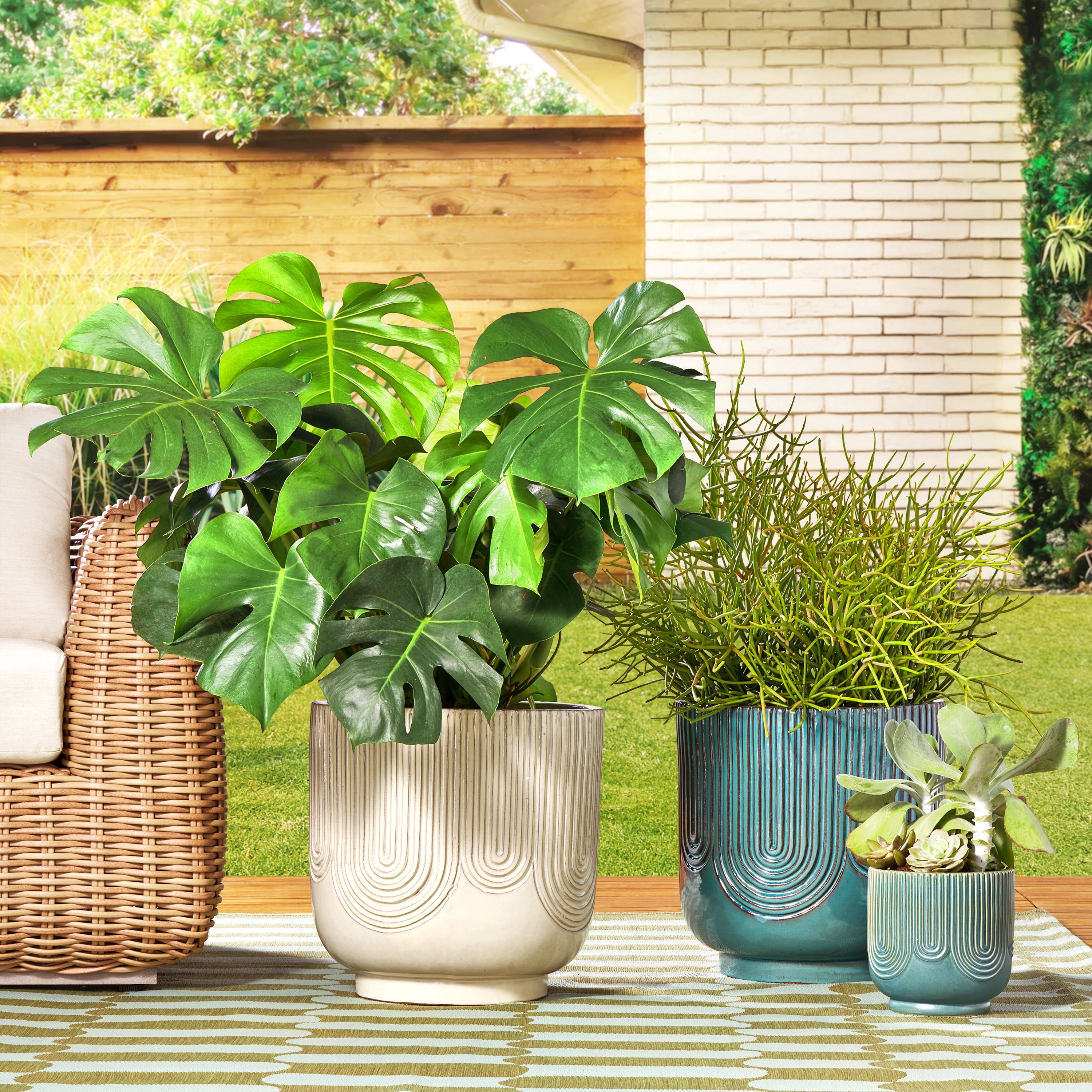 Beautiful 8" Soft Teal Pill Debossed Ceramic Planter by Drew Barrymore