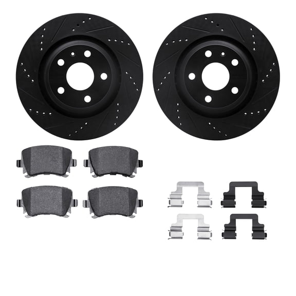 Dynamic Friction Company Rear Brake Rotors-Drilled and Slotted-Black with 5000 Advanced Brake Pads includes Hardware 8512-73070