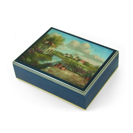 Handcrafted Italian Ercolano Musical Jewelry Box - "A View of Tuscany" by Dennis Patrick Lewan - Born Free