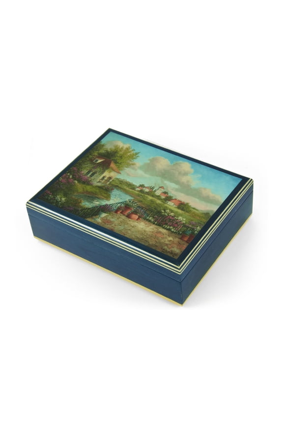 Handcrafted Italian Ercolano Musical Jewelry Box - "A View of Tuscany" by Dennis Patrick Lewan - La Vie En Rose