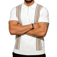 thumbnail image 4 of Men's Knit Quarter-Zip Polo Shirt, Short Sleeve Vertical Stripe Casual Top, Breathable Textured Knitwear for Smart Casual Style, Everyday Wear & Outings White XXL, 4 of 5