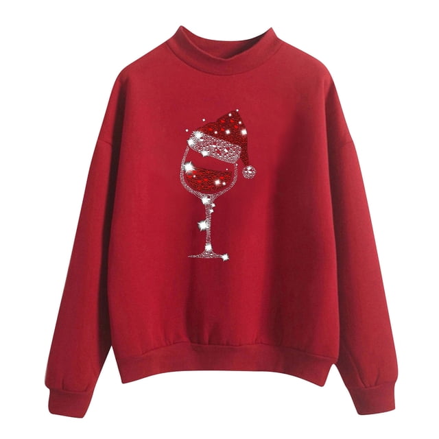 EGNMCR Chandail en Molleton de Noël pour Femmes Col Roulé Imprimé Couleur Unie Chandail Ample à Manches Longues
