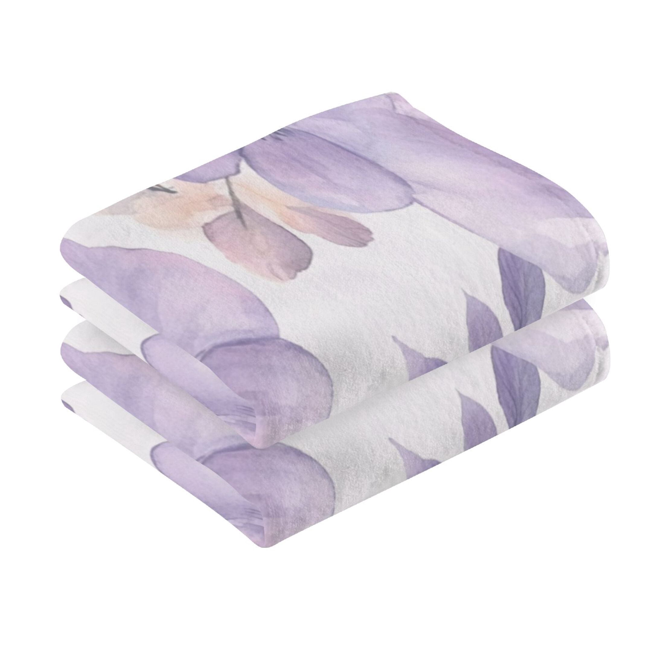 Cotton Towel Two-Piece 16x28 Inch One Sizex2 Face Towel Set Towel Set Cotton Hand Bath Towel Bathroom Beach Vibrant Lavender Flowers