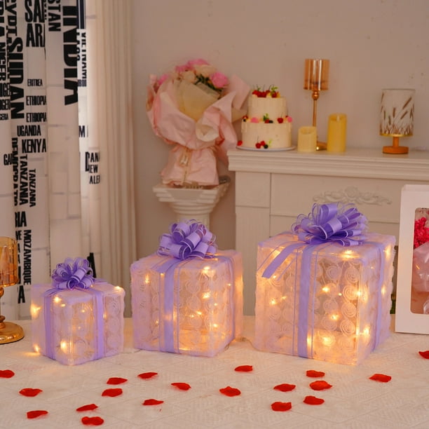 Caja de luz navideña con control remoto, juego de 3 luces LED, caja de regalo para decoración de exteriores, caja de regalo navideña elevada, decoración para interiores y exteriores, terrazas.