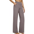 thumbnail image 2 of Women's Casual Pants, Cropped High Waisted Straight Leg Trousers with Pockets, Loose Fit Stretchy Work Pants for Yoga, Office, Casual Wear and Daily Outfits-Coffee, 2 of 8