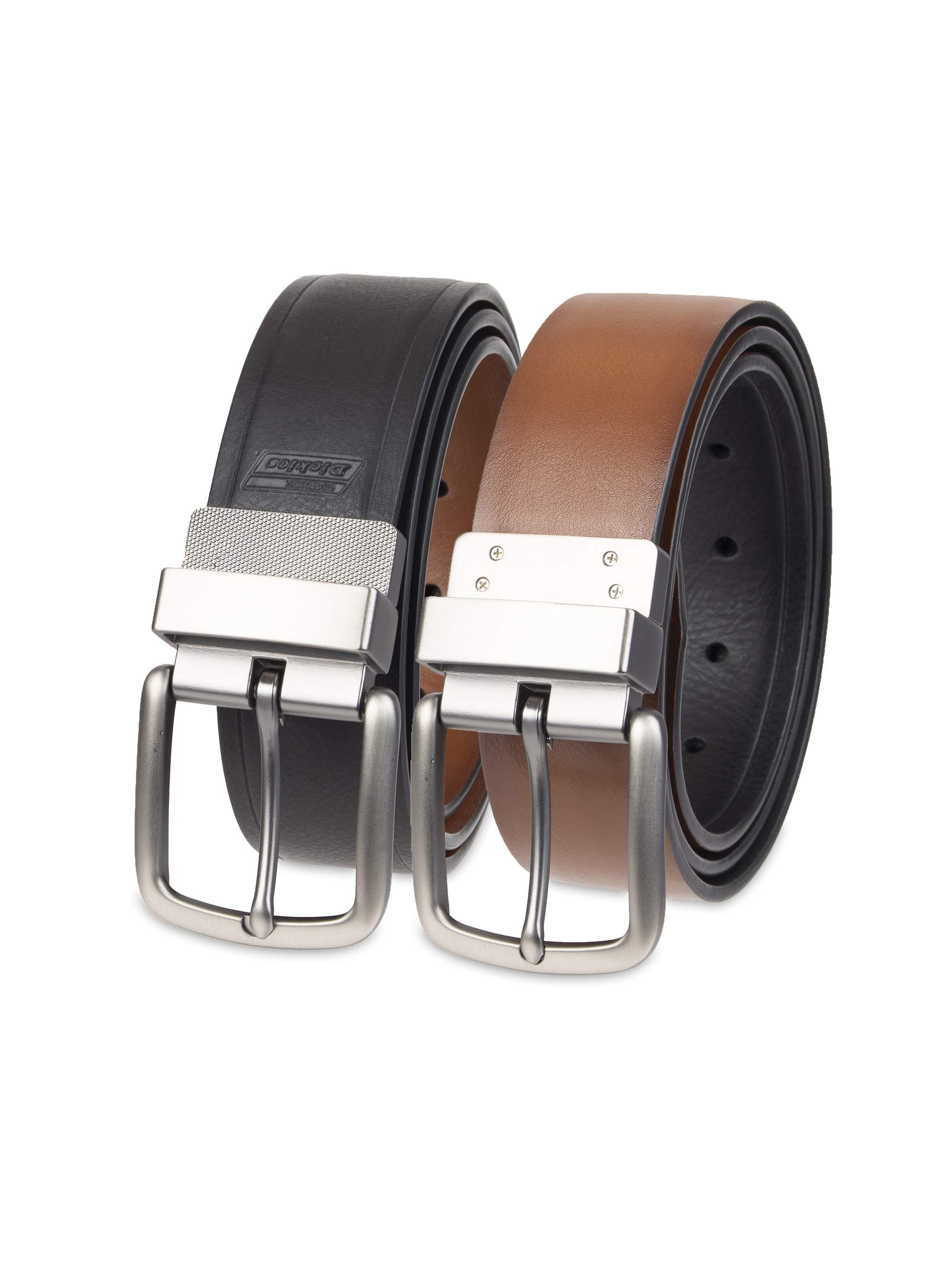2 Pack Mens Black & Brown Genuine Leather Belts