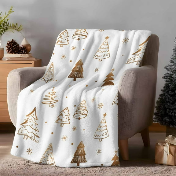 Throw Blanket Fleece Throw Blanket 50x60in, Cartoon Christmas Tree Soft Lightweight Bed Blankets Winter Snowflake Fuzzy Couch Blankets for All Season