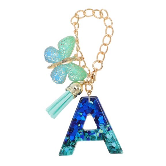 Unique Bargains 1 Pc Butterfly Tassel Letter A Water Cup Pendant for Office Blue Green Alloy Plastic