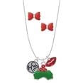 thumbnail image 1 of Delight Jewelry Silvertone Hope in Circle Christmas Kiss Charm Necklace and Stud Earrings, 1 of 4