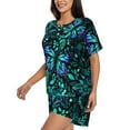 thumbnail image 2 of Naloa Blue Floral with Butterflies Women's Short-Sleeved Pajama Set, Loungewear, Summer pajamas, Breathable Cozy - Small, 2 of 9