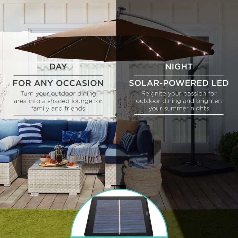 best choice products 10 solar led tilt patio umbrella brown 10ft Offset Hanging Outdoor Market w/ Adjustable quality polyester and powder Best Choice Products 10ft Solar