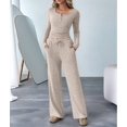 thumbnail image 5 of Women'S 2 Piece Matching Lounge Sets Fall Outfits Henley Neck Sweater Top Wide Leg Pants Sweat Suits S, 5 of 9