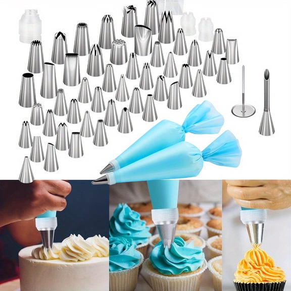 54 in 1 Piping Bags and Tips Set, Includes 13 Large & 35 Standard Icing Tips with 2 Reusable Pastry Bags, Complete Cake Decorating Kit