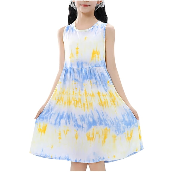 hengsof Girls Casual Home Nightgown, Fashionable Printed Pattern Round Neck Sleeveless Dress, Summer Cotton Comfortable Casual Dress