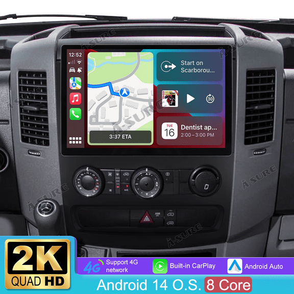 13.1" 2K Stereo 8-Core 4 64GB Car Radio for Mercedes Benz/Dodge/Freightliner Sprinter with Apple CarPlay/Android Auto/4G LTE/GPS Nav/Wi-Fi/BT 5.0/SWC