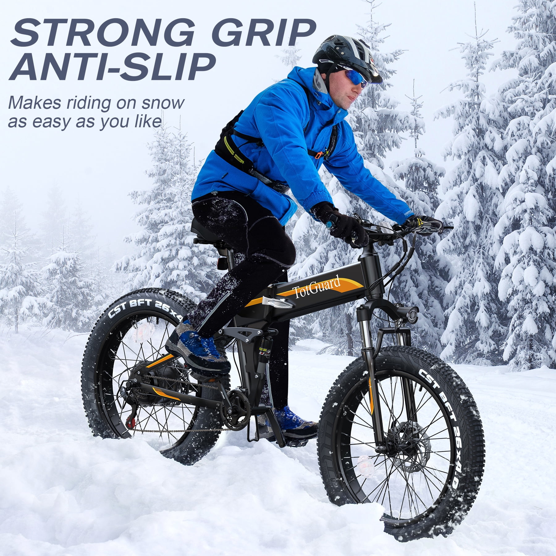 TotGuard 26"x4" Electric Bike, Fat Tire 500W Ebike, Foldable Electric Bicycles E Bikes for Adults Electric 48V 10Ah Battery, Dual Shock Absorber, Lockable Fork UL2849