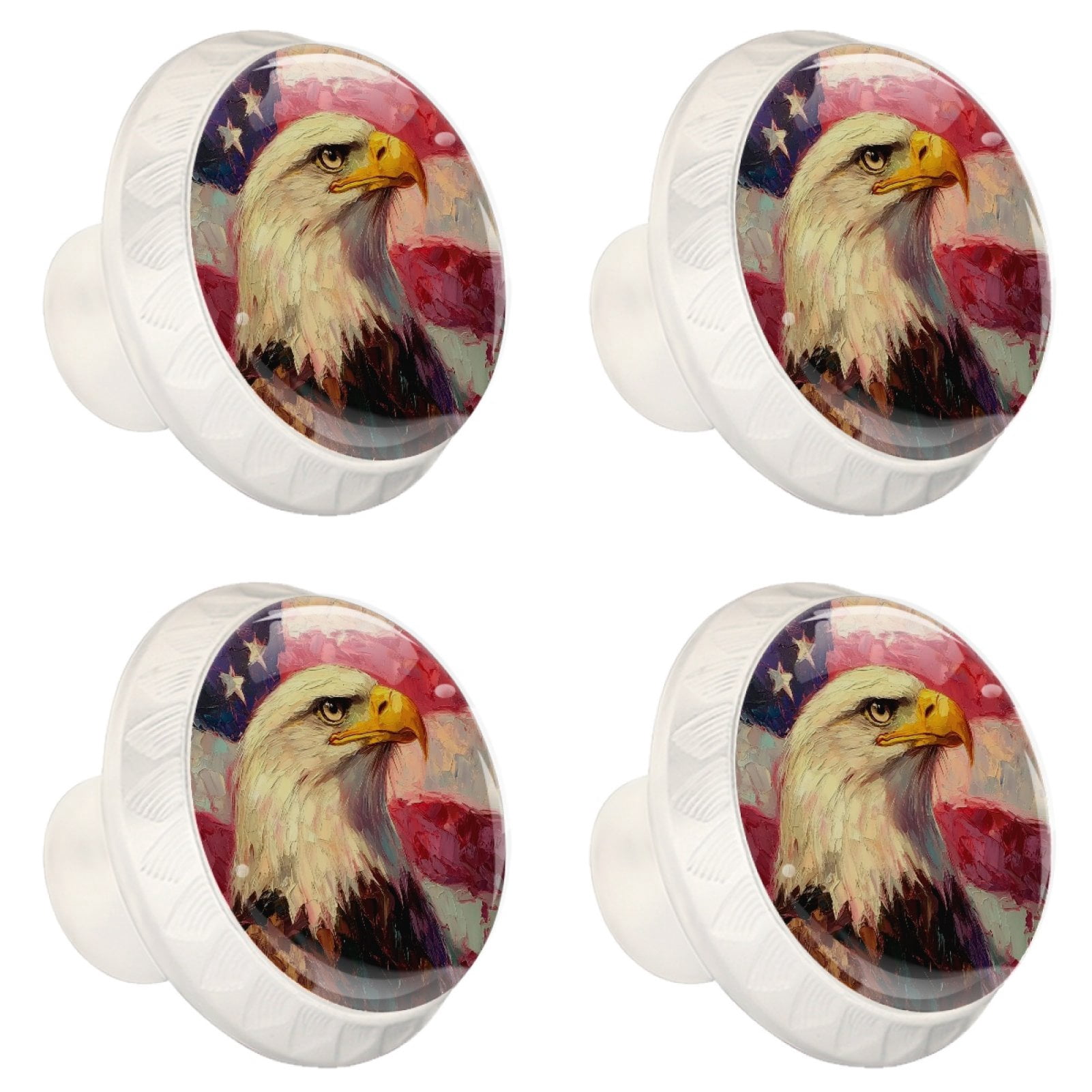 4 Pcs Eagle and American Flag Knobs for Kitchen Cabinet Cupboard Dresser Bookcase Drawer Pulls Handles Round Home Decor