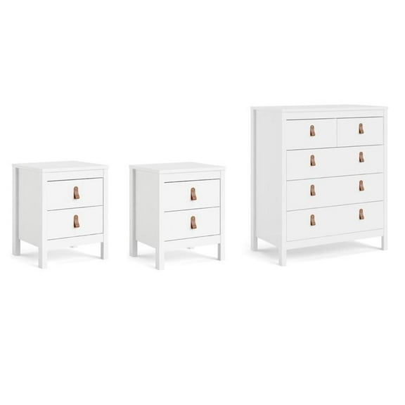 Home Square Set of 3 5-Drawer Chest & 2 Nightstands in White