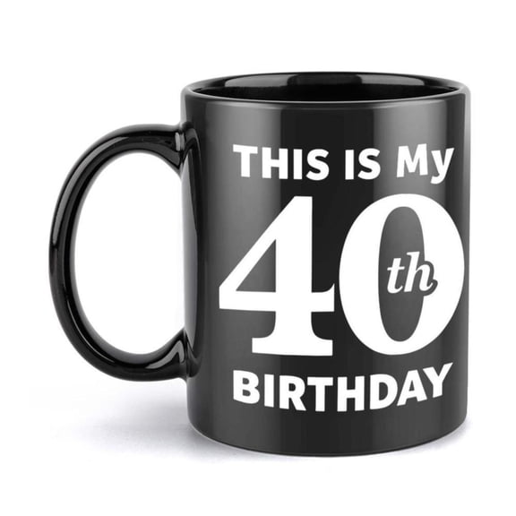 1pc 40th Birthday Ceramic Coffee Mug 11oz Black with White Text This Is My 40th Birthday Design Summer Winter Celebrations Holiday Gifts or as a Unique Milestone Milestone