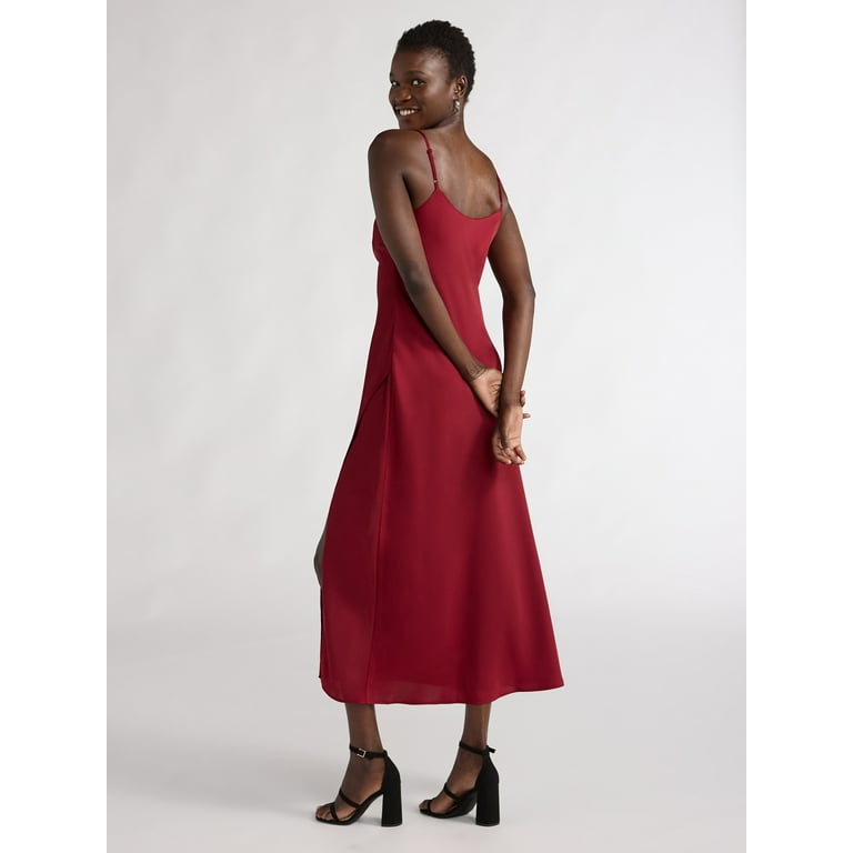 Scoop Women s Satin Midi Slip Dress with Side Slit Sizes XS XXL Walmart