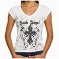 thumbnail image 2 of Women Y2K Grunge Vintage Graphic Tees V-Neck Short Sleeve Slim Fit T-Shirt Emo Clothes for Teen Young Girls 2000s Streetwear Beige Size L, 2 of 9