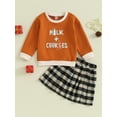 thumbnail image 2 of Wassery Kids Girls 2 Piece Skirt Outfit Little Girls Christmas Clothes 3T 4T 5T Letter Print Long Sleeve Sweatshirts and Elastic Plaid Skirt Set 2PCS Cute Fall Clothing for Child Girl, 2 of 9