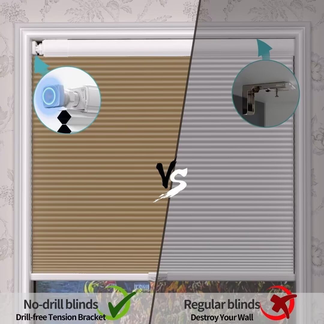 Myshade No Drill Blackout Shades Tension Cordless Cellular Blinds for Indoor Windows No Tools Window Blinds & Shades