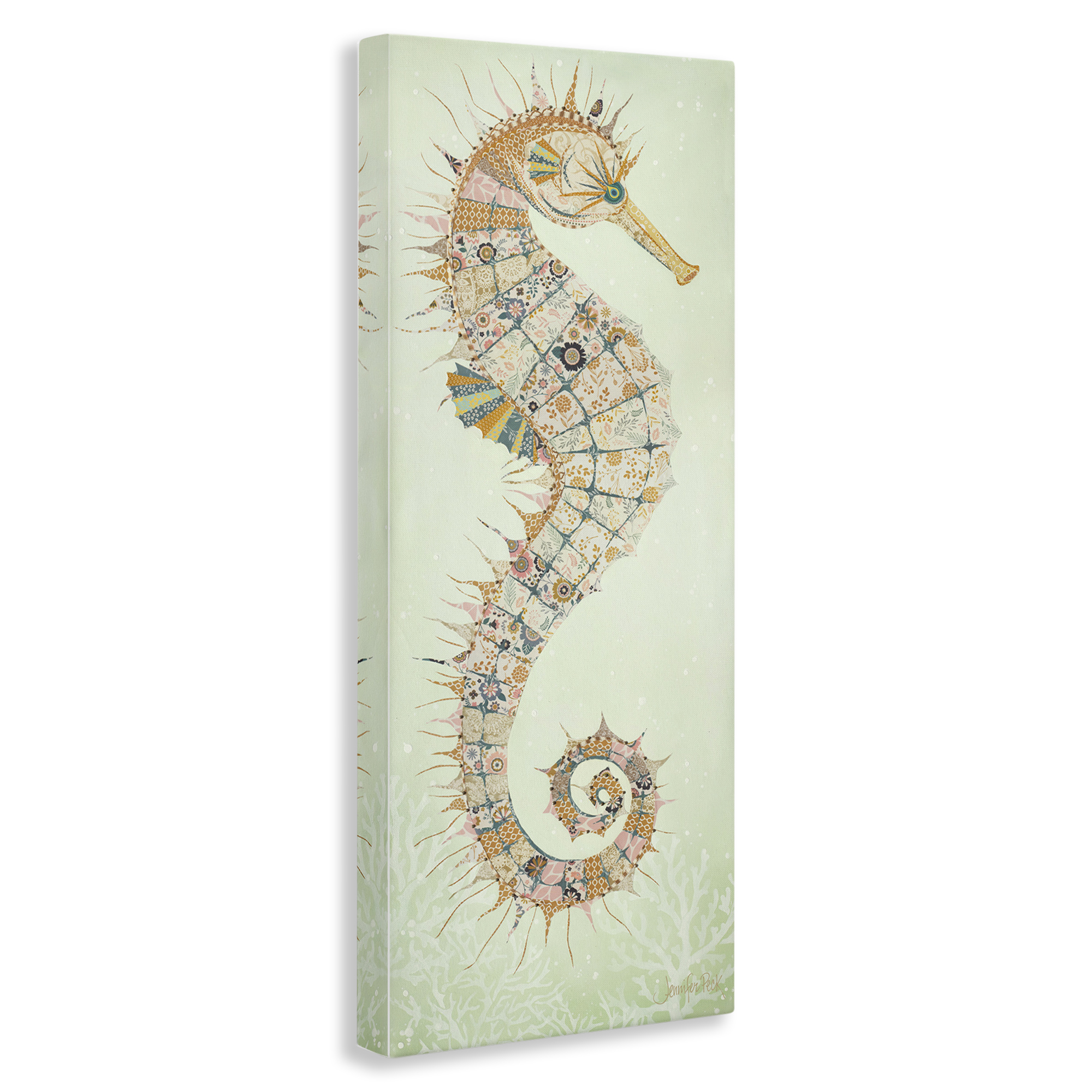 Stupell Industries Patterned Spikey Seahorse Animals & Insects Painting Gallery Wrapped Canvas Art Print Wall Art, 20 x 48